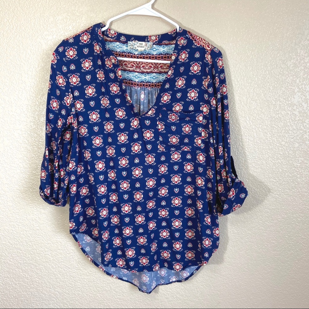 Pink Republic Blue Floral 3/4 Blouse Top
